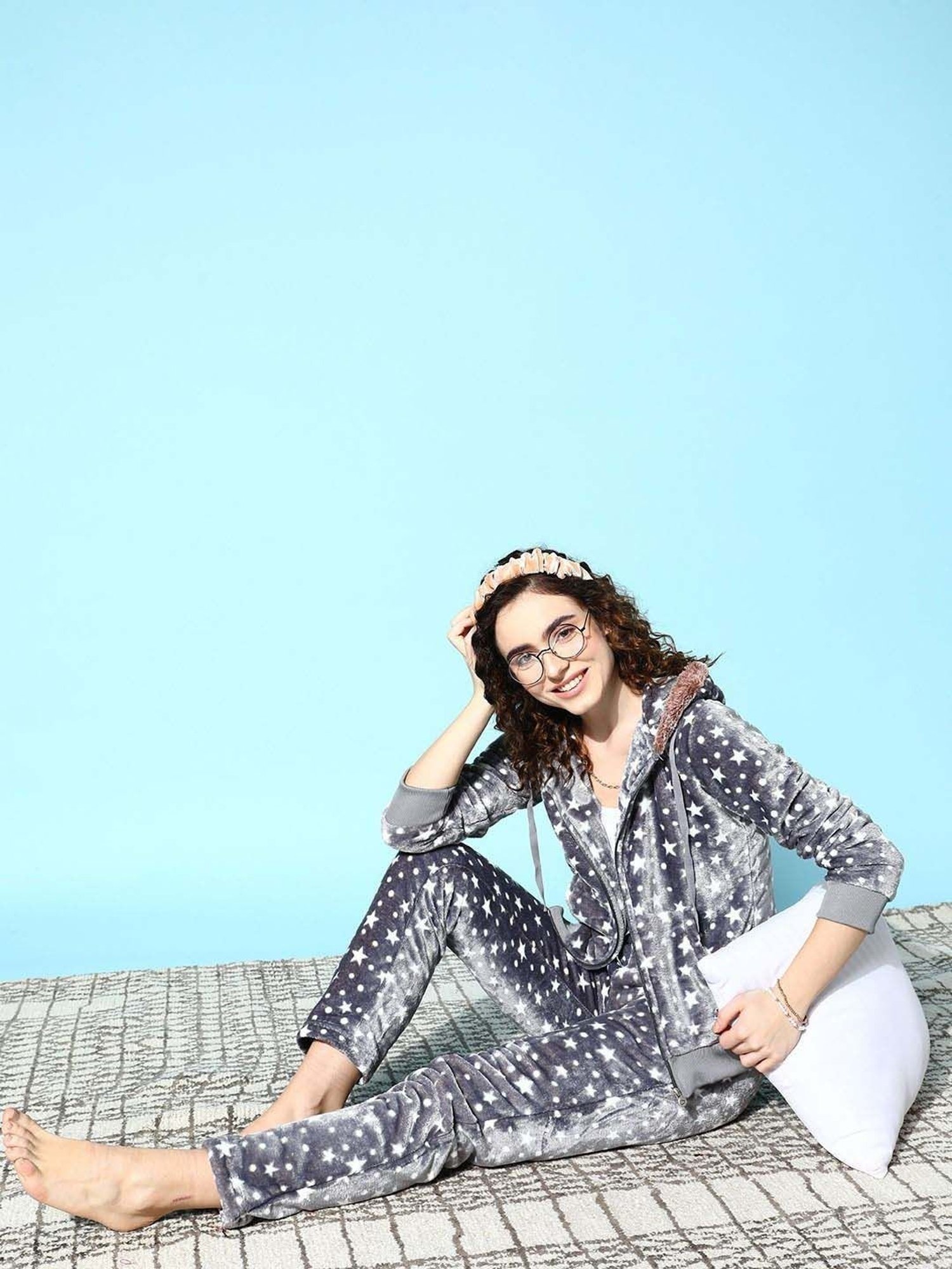 Sweet Dreams Grey Printed Lounge Wear Set