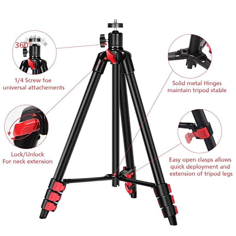 Phone Tripod Tripod for iPhone Camera Portable Lightweight Aluminum Tripod Stand with Universal Cell Phone Holder Carry Bag Remote Shutter for Phone Camera GoProLaser Measure Laser Level