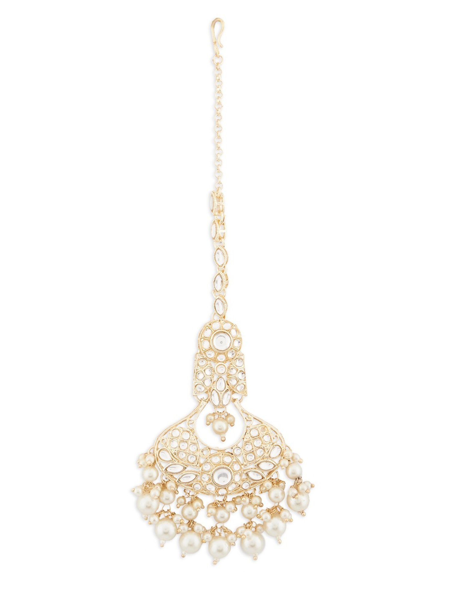 Zaveri Pearls Gold Tone Bridal Kundan Choker Necklace Earring Maangtikka & Ring Set-ZPFK13053