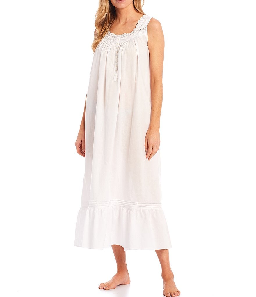 Eileen West Solid Woven Lawn Ballet Square Neck Sleeveless Nightgown