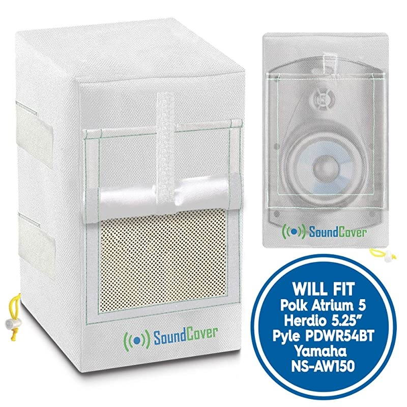 White Waterproof UV Protection Speaker Covers for Outdoor Speakers with Sound Option fit Polk Audio Atrium 5 Yamaha NSAW150 Herdio 55 Pyle 55 Speakers MAX Size H 104 X W 67 X D 83