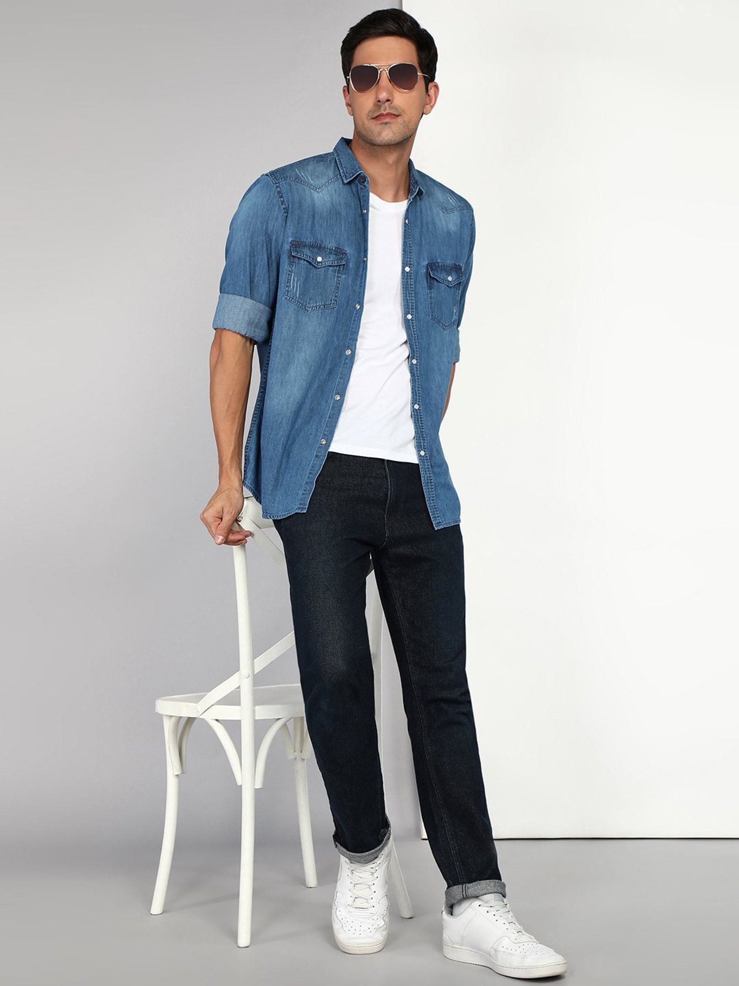Kuons Avenue Blue Slim Fit Denim Shirt