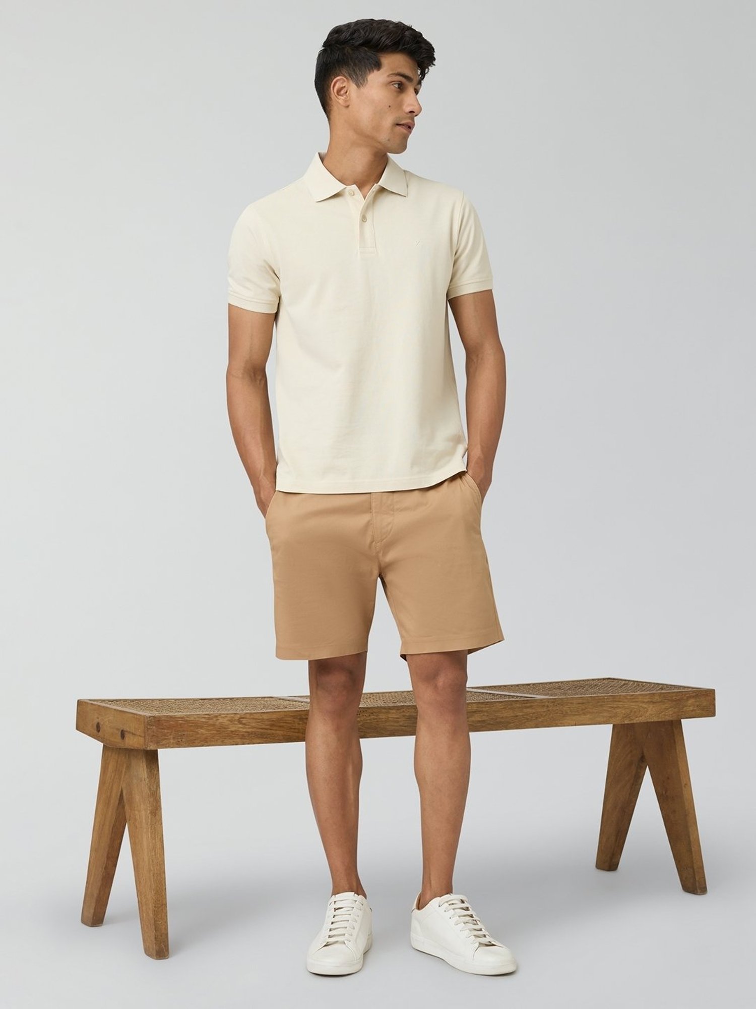 XYXX Almond White Cotton Regular Fit Polo T-Shirt