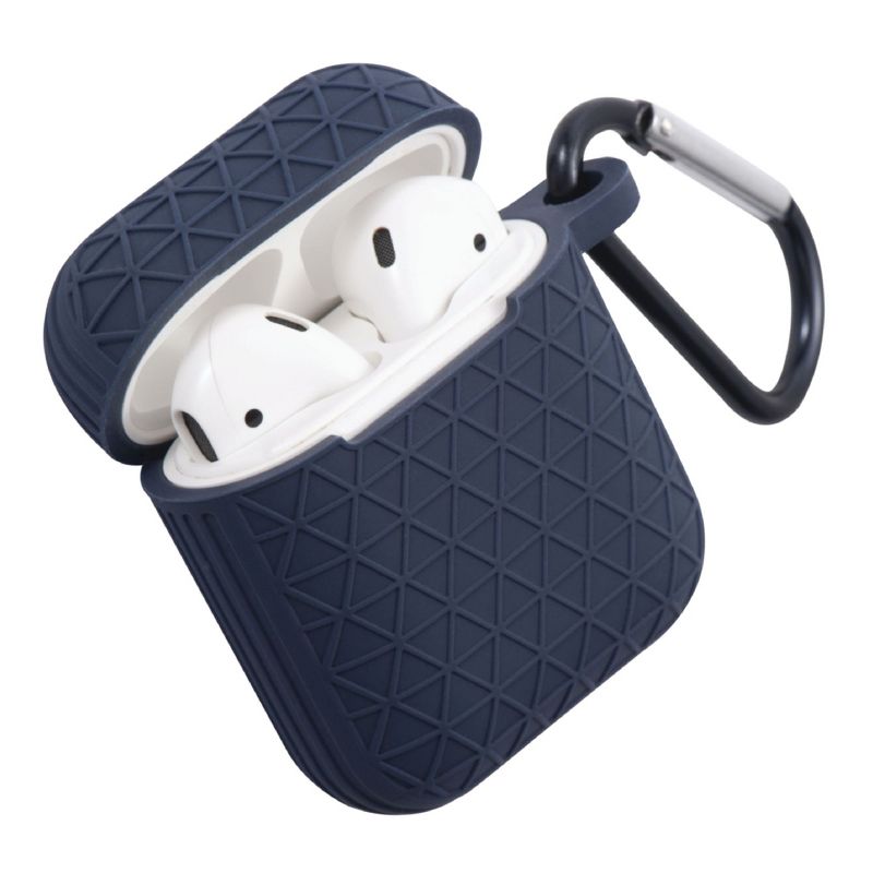 Insten Honeycomb Textured Pattern Case For AirPods 1 & 2, Soft Silicone Skin Cover with Keychain, Blue