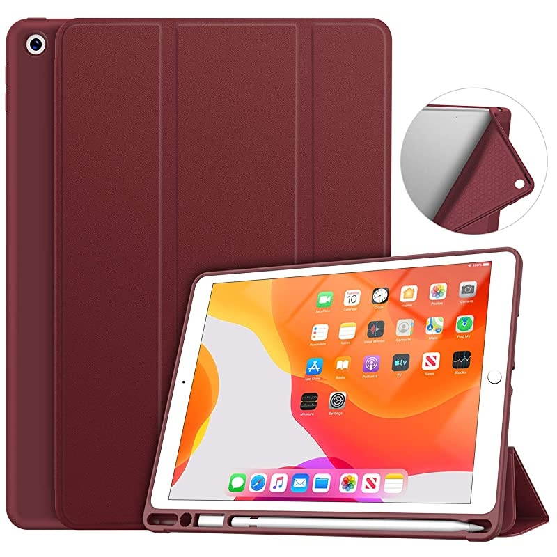 iPad 7th Generation Case New iPad Case 102 Case 2019 with Pencil Holder Lightweight Smart Cover with Soft TPU Back Auto SleepWake for iPad 7th Gen 2019Red Wine