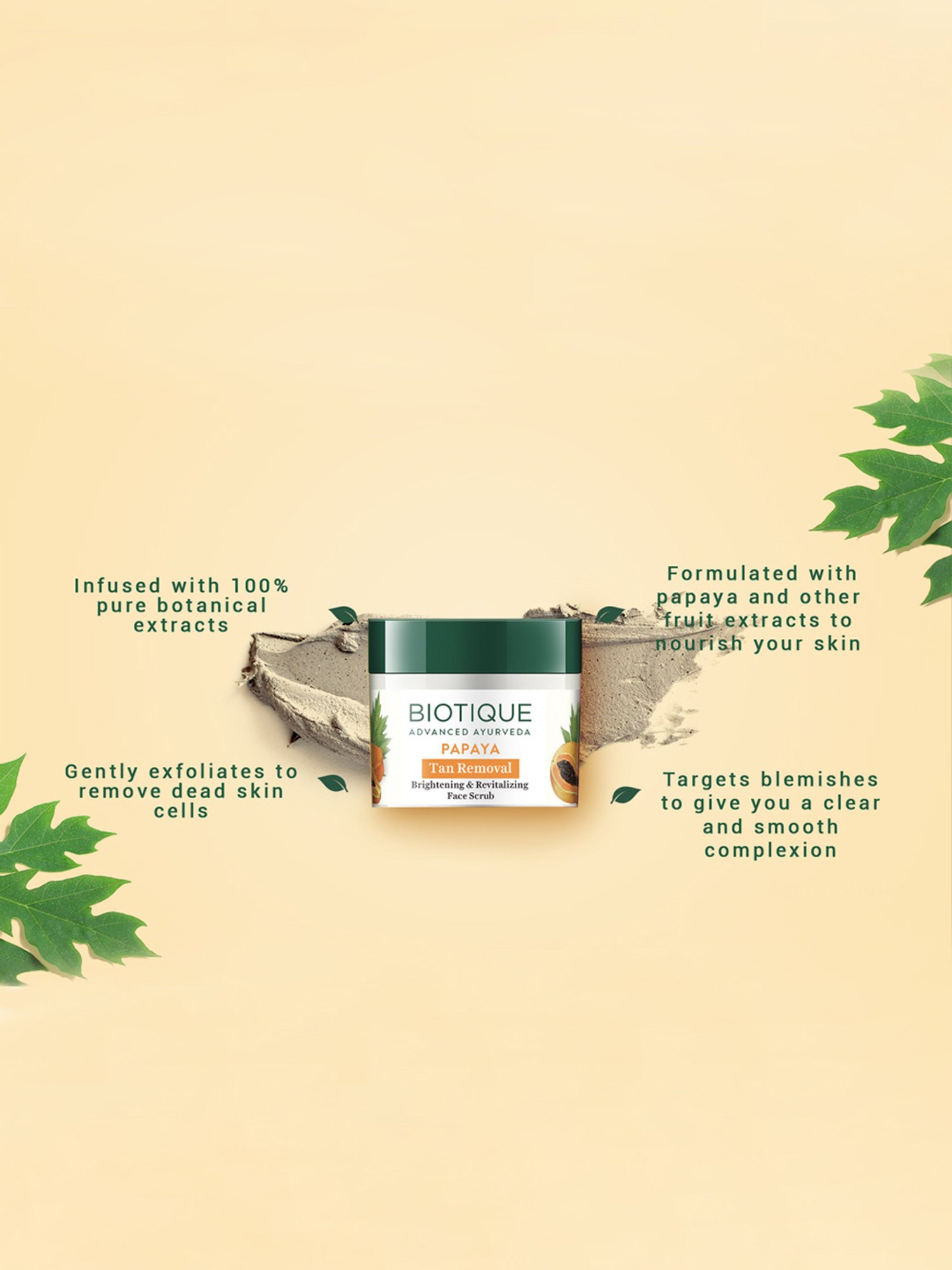 BIOTIQUE Papaya Tan Removal Brightening & Revitalizing Face Scrub - 75 gm
