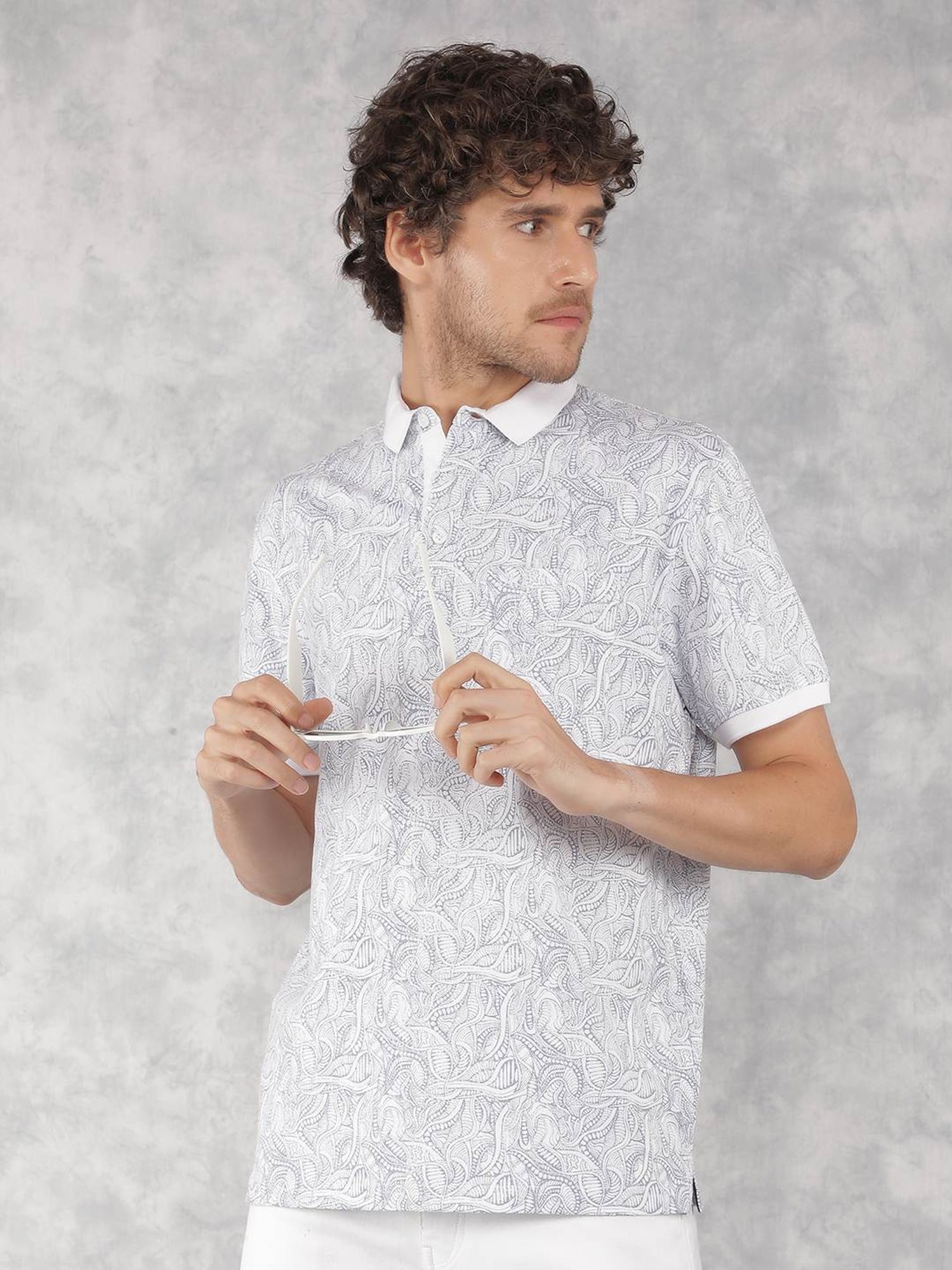 Crimsoune Club Blue Cotton Slim Fit Printed Polo T-Shirt