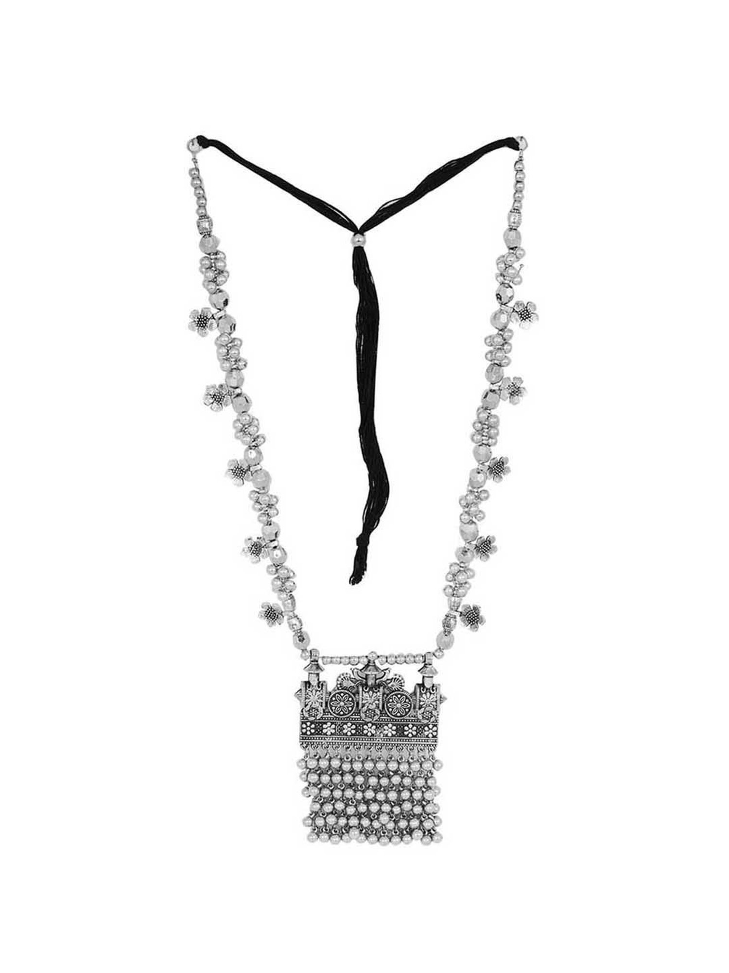 Teejh Nihan Silver Oxidized Ghungroo Long Necklace