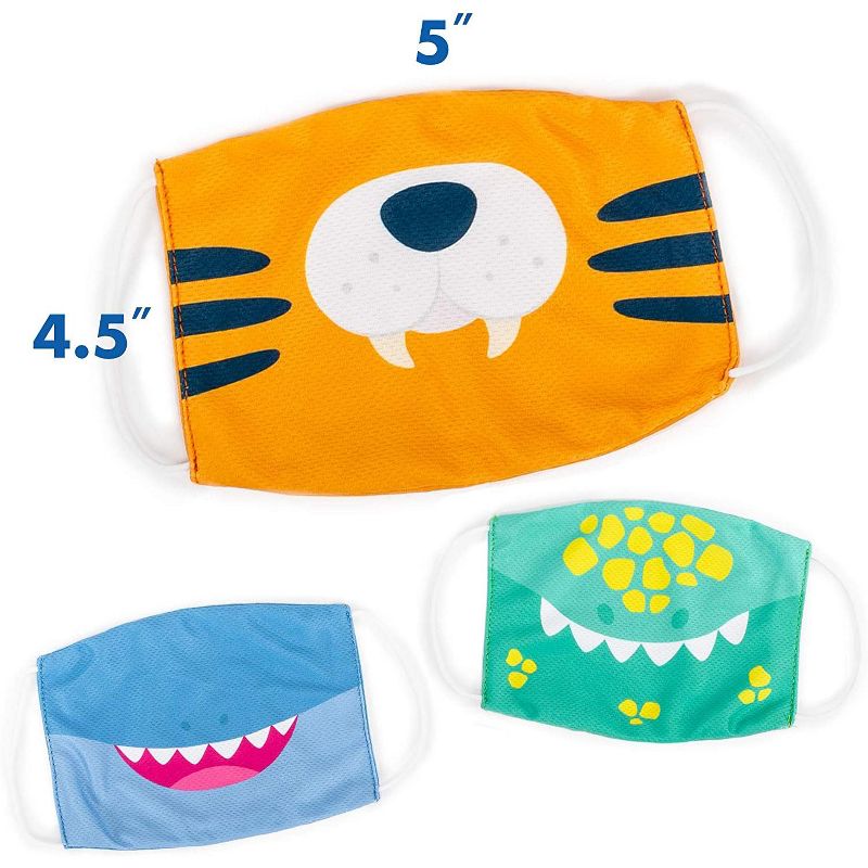 Educational Insights Kids' Face Masks 3-Pack Dinosaur, Tiger, Shark Set