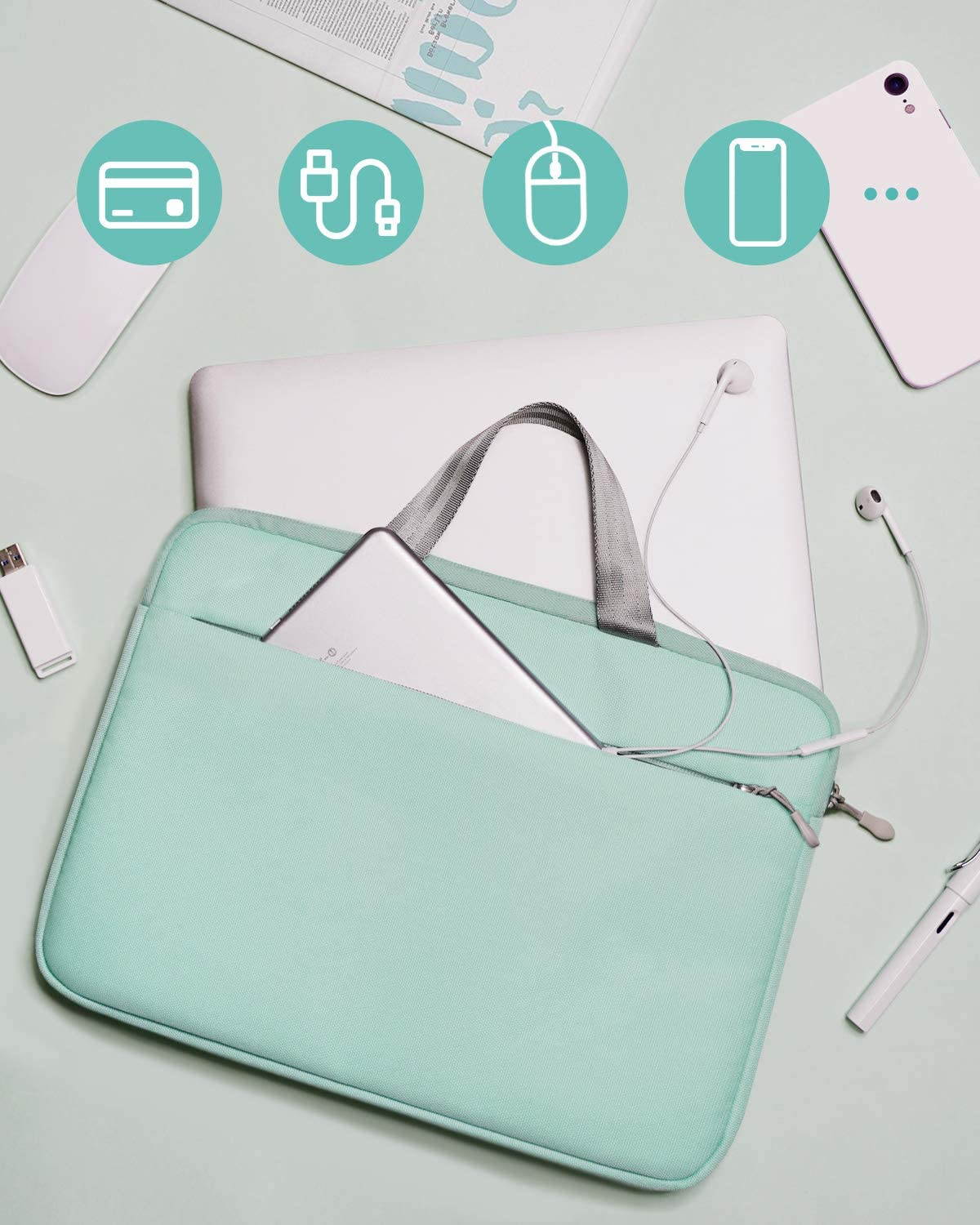 Inateck 11.6-12.3&rdquo; Chromebook Case Laptop Sleeve, Ultrabook Notebook Compatible with Acer Chromebook r11/HP Stream/Surface pro 3/4/5/6/7/X -Mint Green