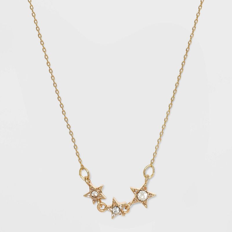 Cubic Zirconia with Stars Short Necklace - Gold