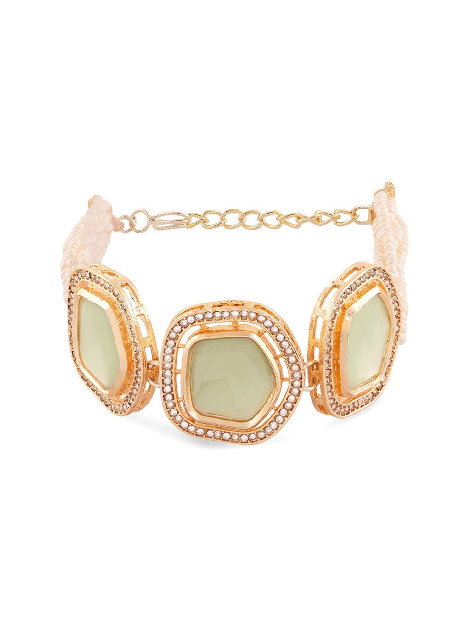 Zaveri Pearls Green Multistrand Artificial Stones & Beads Ethnic Bracelet-ZPFK16676