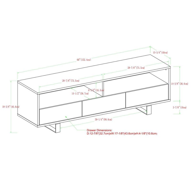Modern 3 Drawer Low Console TV Stand for TVs up to 65" Dark Walnut - Saracina Home