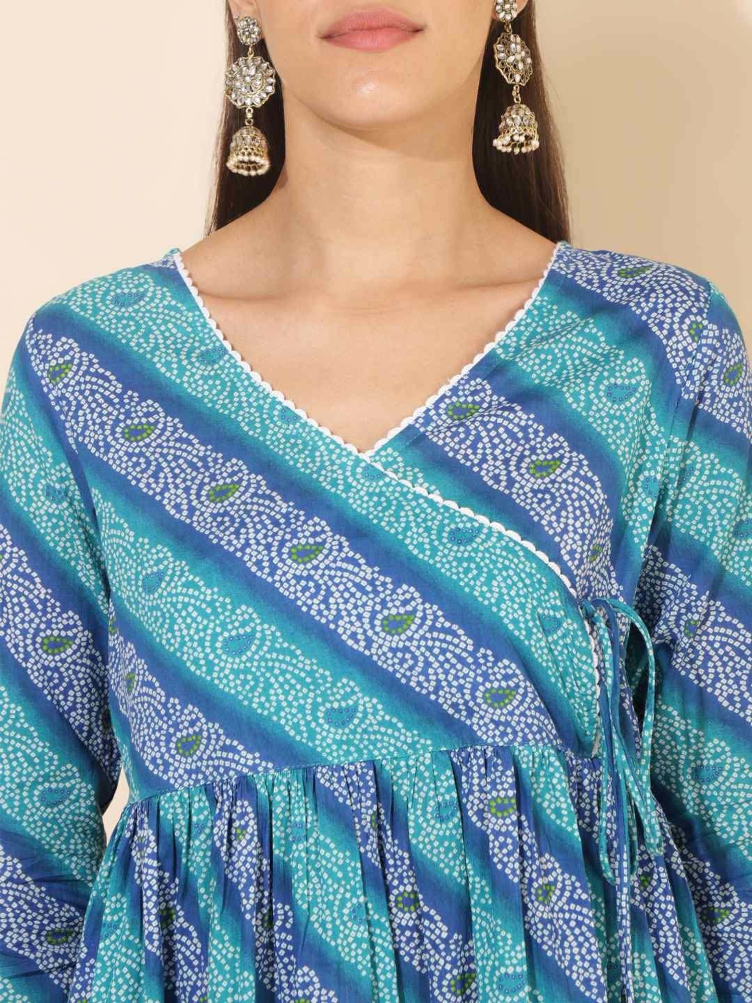 Janasya Blue Cotton Printed Kurta Pant Set