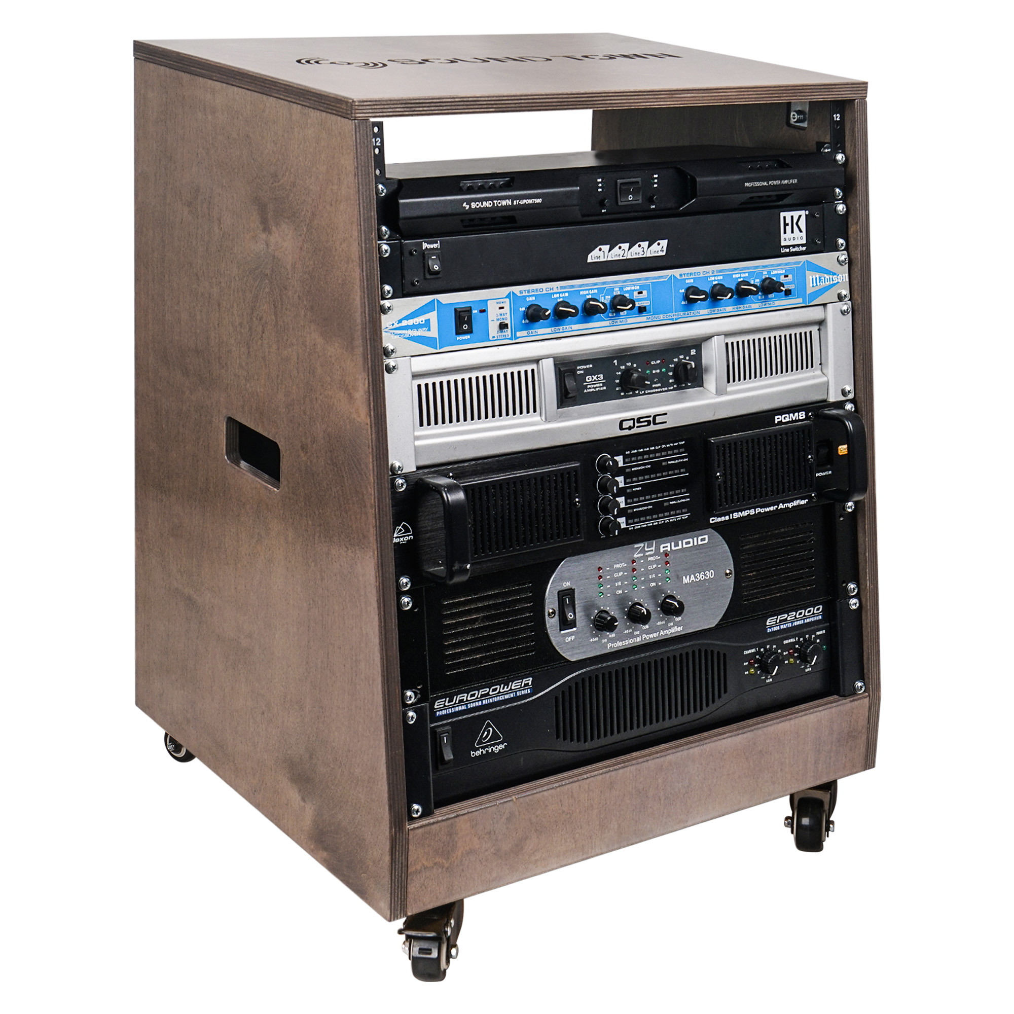 Sound Town DIY Slanted 12U Studio Rack, Plywood, Weathered Gray, Rubber Feet, Casters (SDRK-12TB)