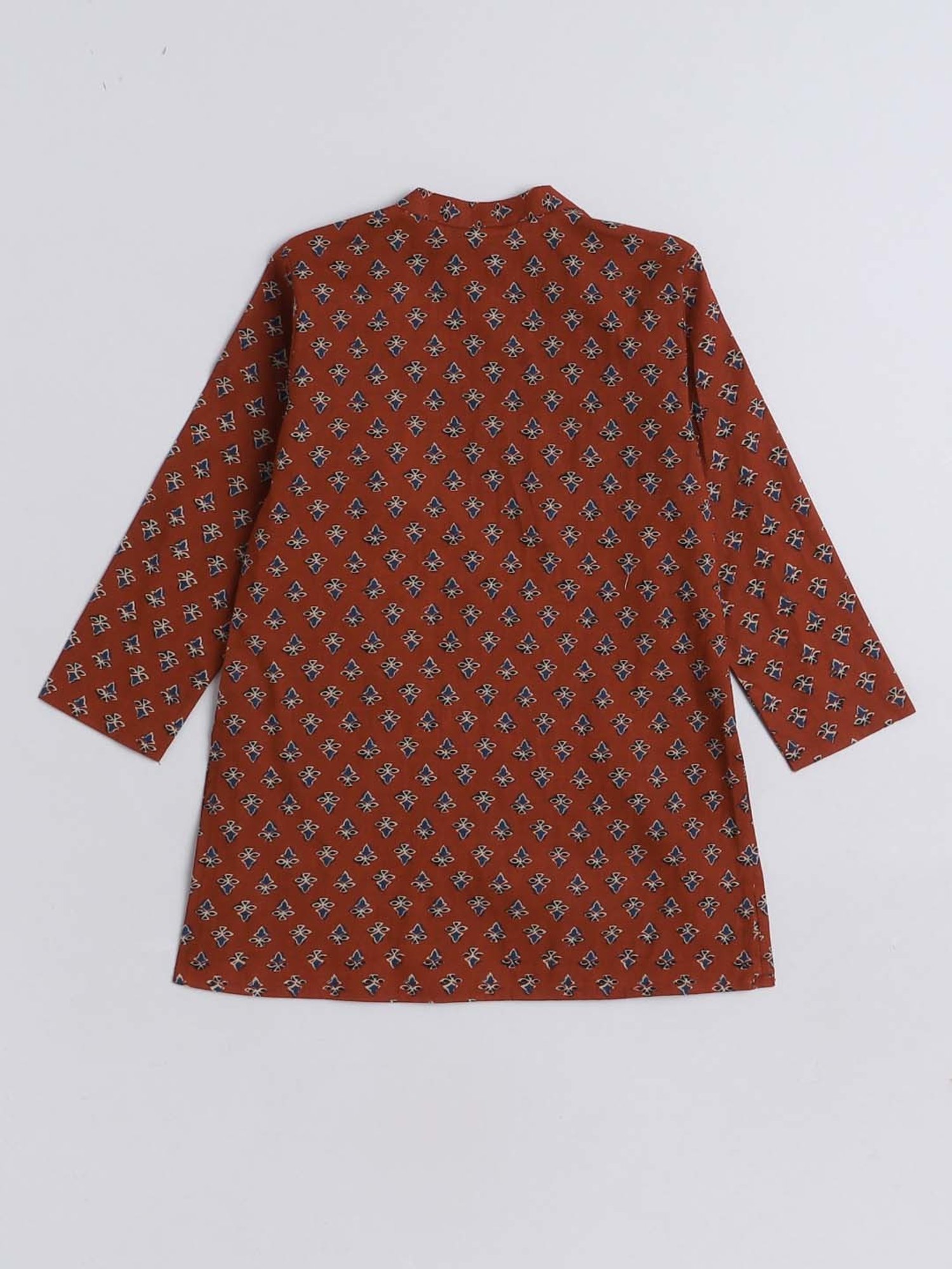 The Magic Wand Kids Maroon & White Cotton Floral Print Full Sleeves Kurta Set