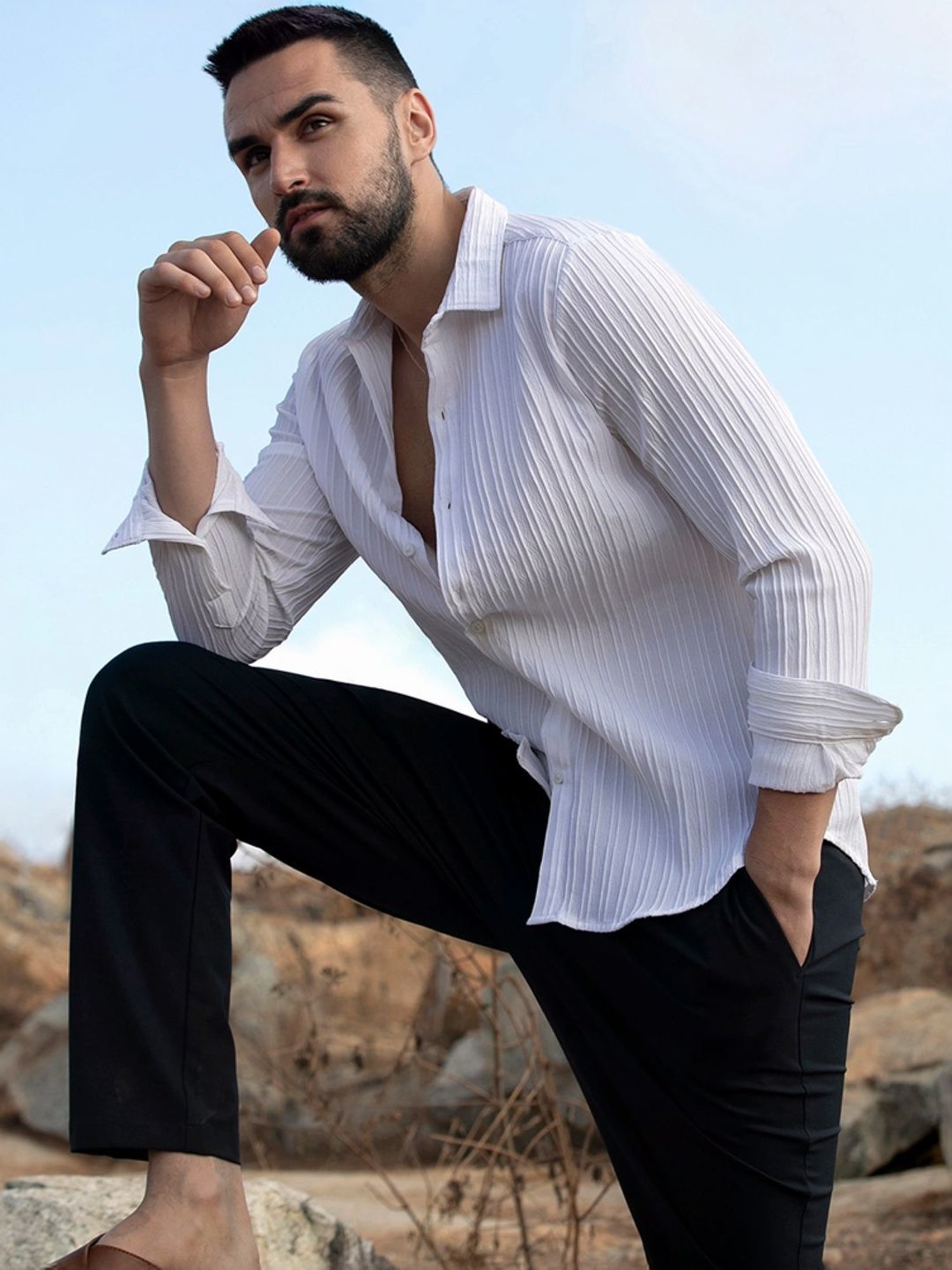 Campus Sutra White Regular Fit Self Pattern Shirt