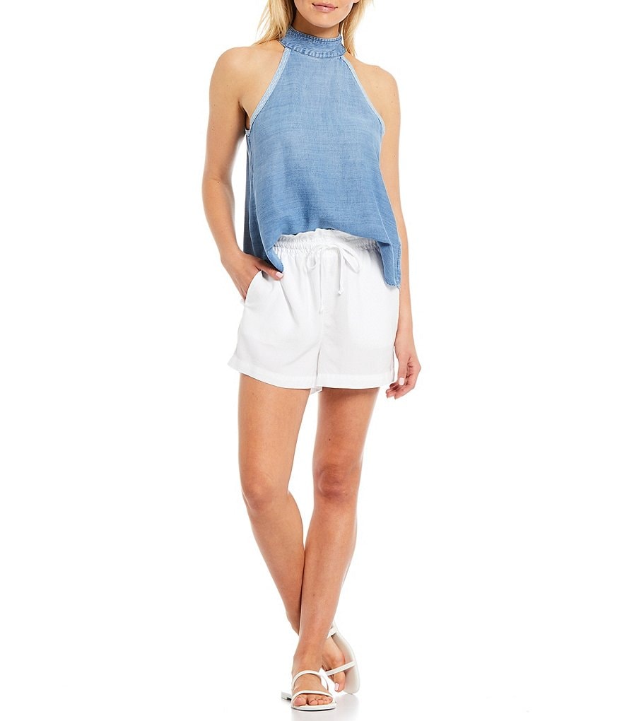 Chelsea & Violet Chambray Mock Neck Sleeveless Top