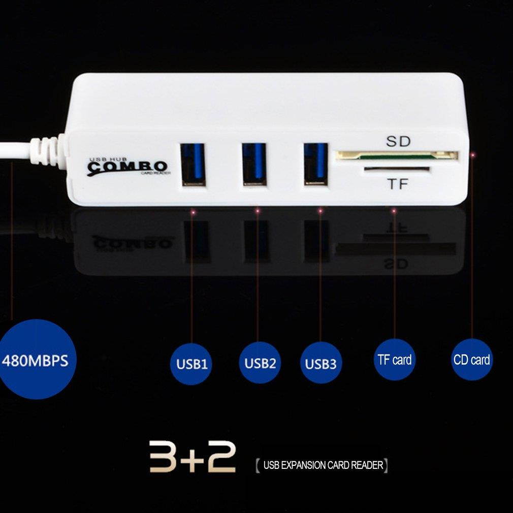 USB Hub Combo 3 Ports High Speed USB 2.0 Hub Splitter 2 In 1 SD/TF Card Reader