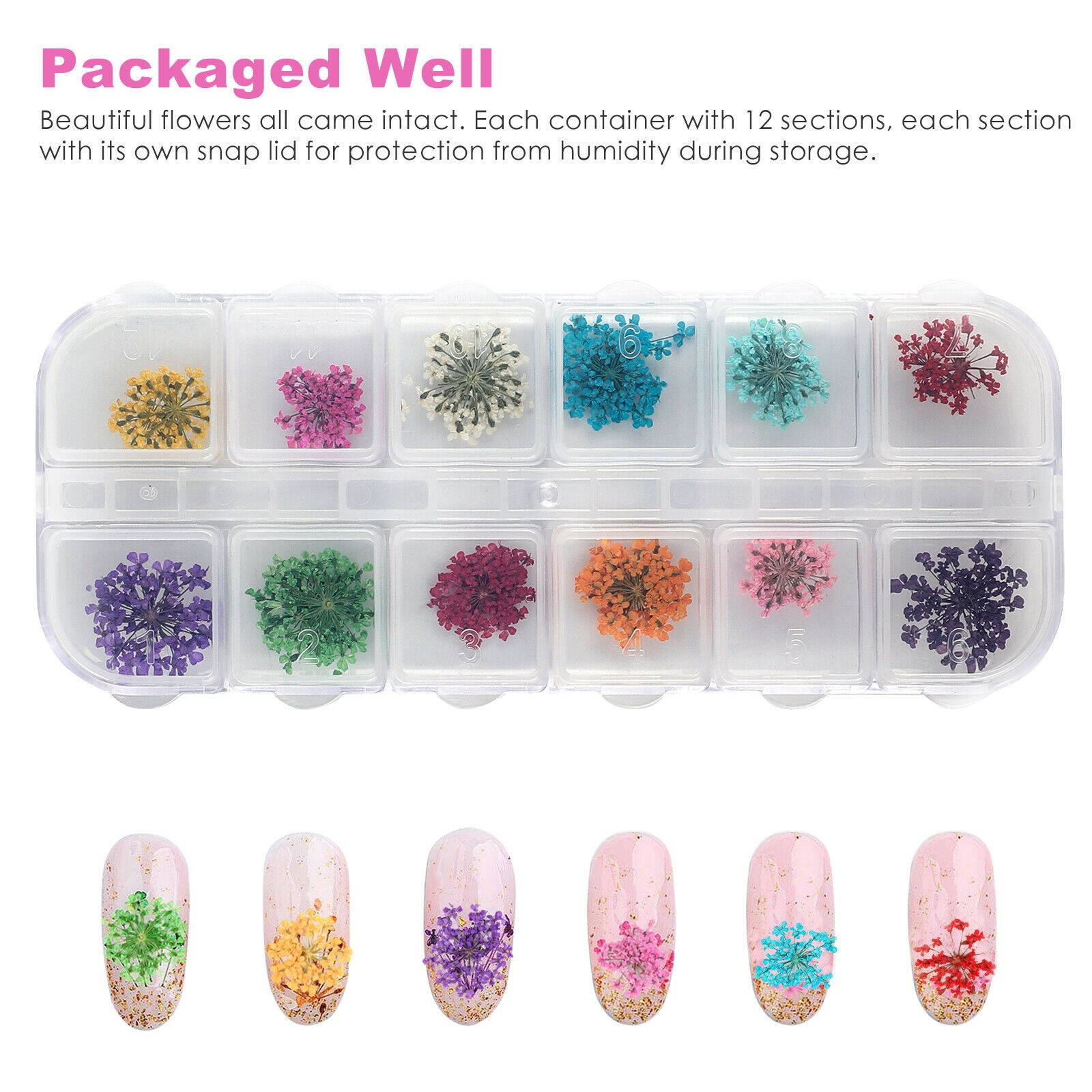 12 Colors Real Dried Flowers 3D Nail Art Decors Design DIY Tips Manicure HOT