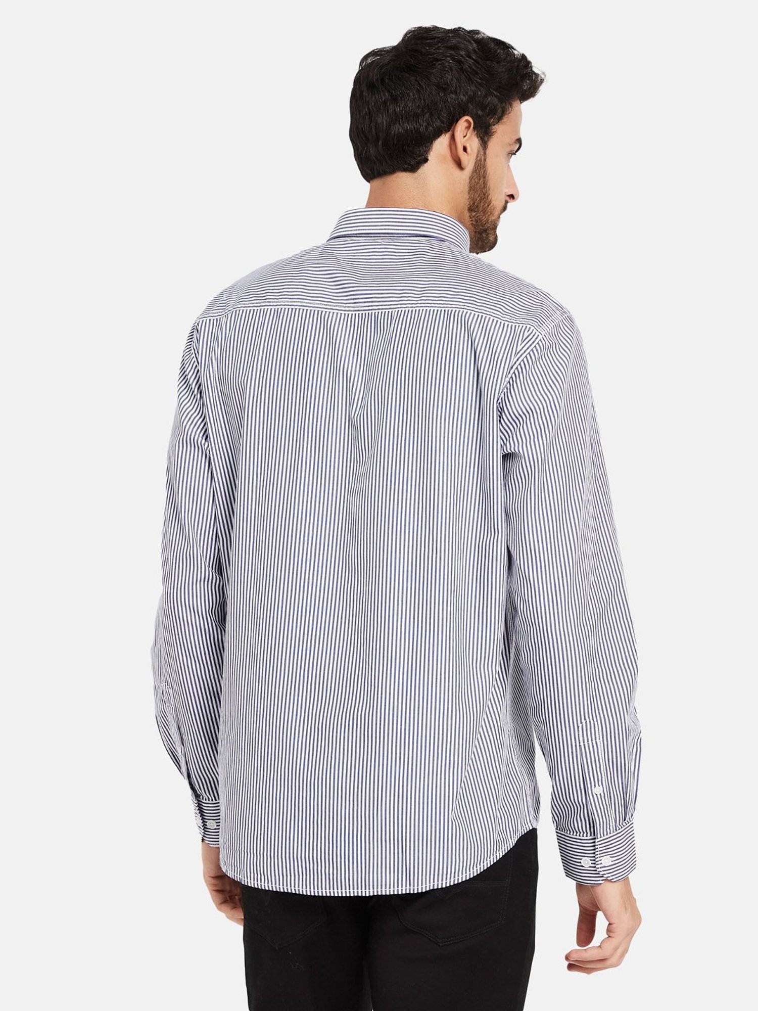 METTLE Navy Regular Fit Striped Shirt