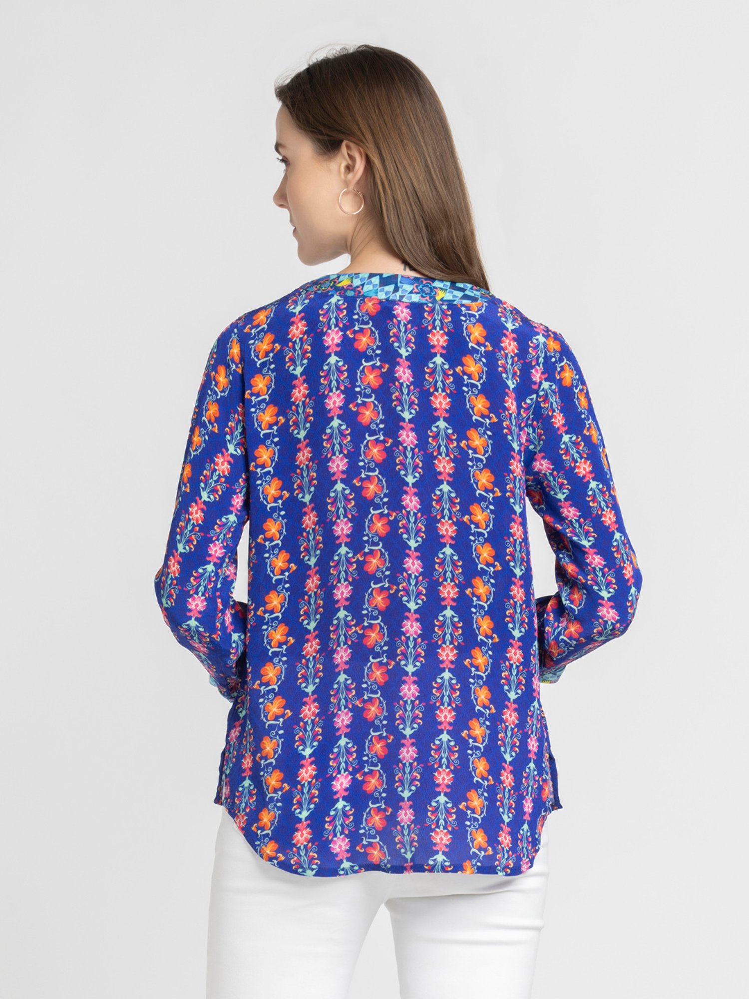 SHAYE Royal Blue Floral Print Top