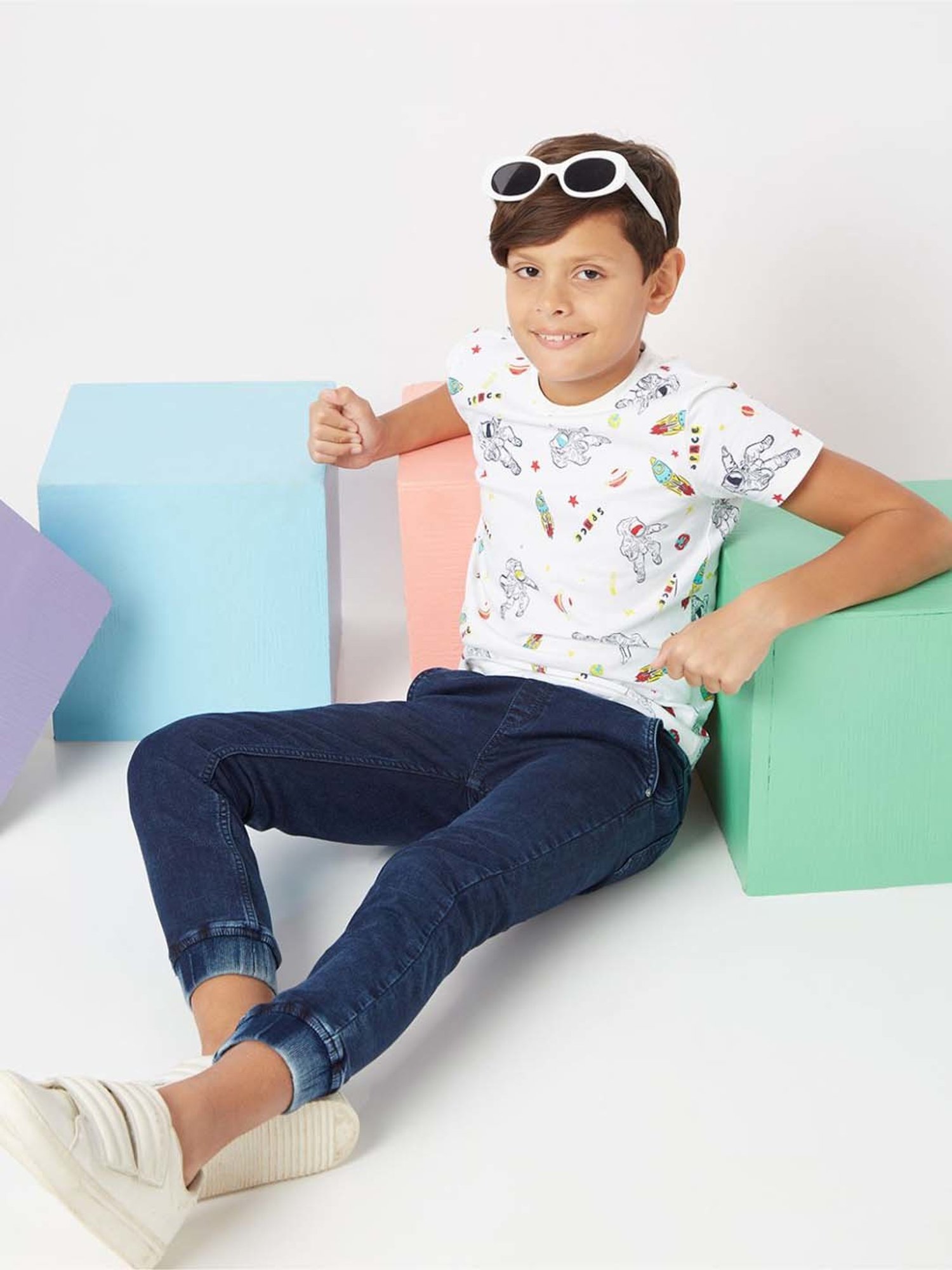 Gas Kids White Cotton Printed T-Shirt