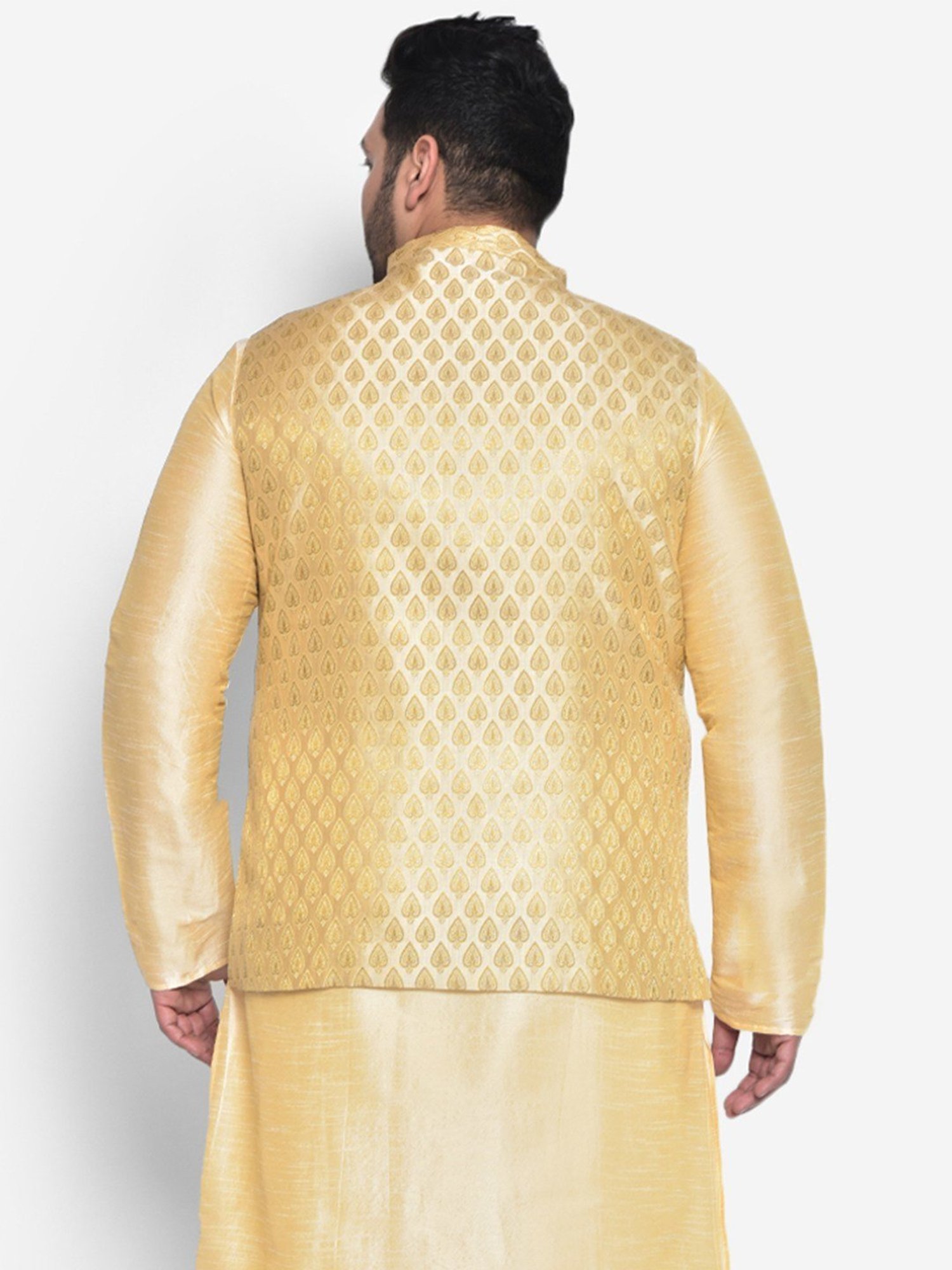 KISAH PLUS Beige Regular Fit Jacquard Nehru Jacket