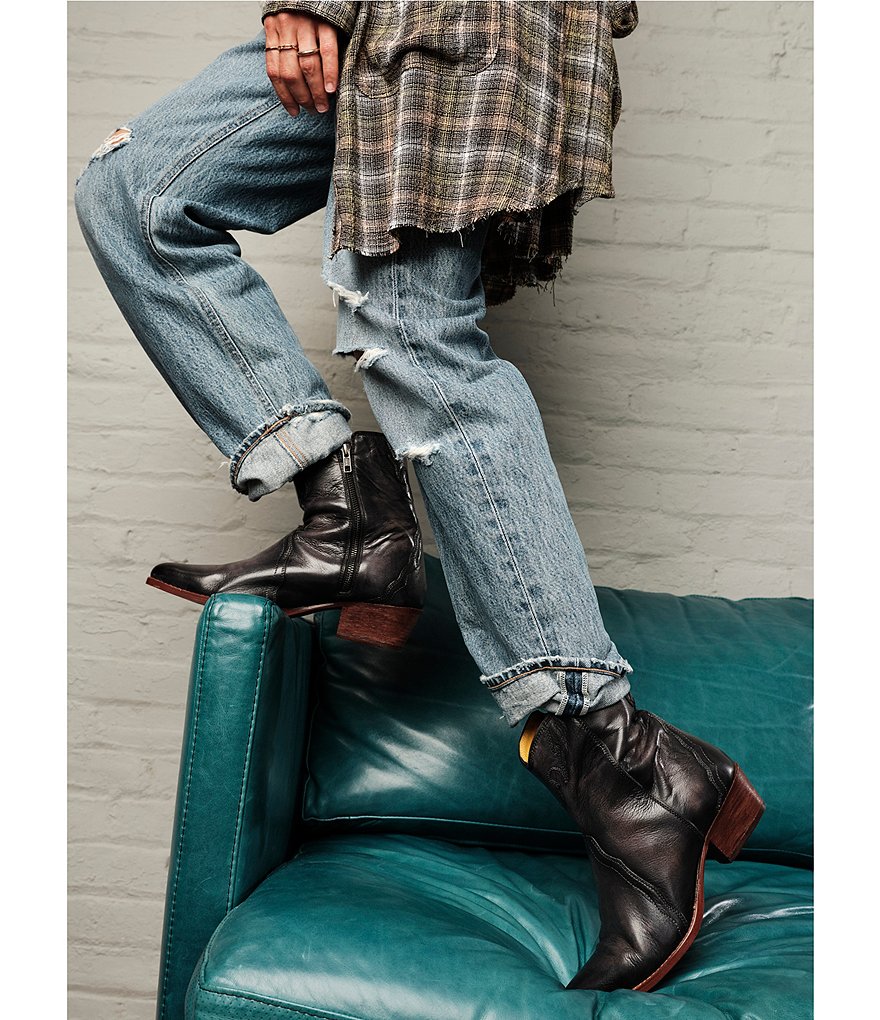 Free People New Frontier Leather Block Heel Western Booties