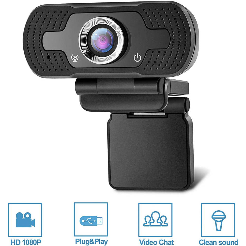 Full 1080P Webcam with Microphone Pro Streaming Web Camera USB Computer Camera PC Mac Laptop Desktop Video Calling Conferencing Recording with Privacy Shutter (Color: Black)