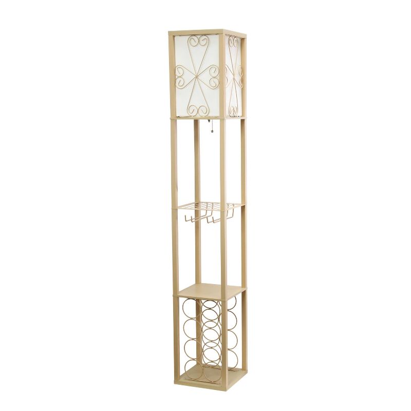 Etagere Organizer Storage Shelf Floor Lamp with Linen Shade Tan - Simple Designs