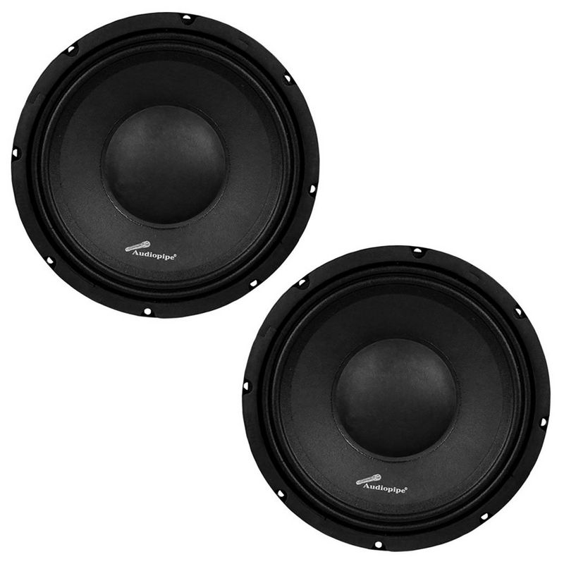 Audiopipe APSP-1050 10" 700 Watt MAX, 350 Watts RMS, and 8 Ohm Dynamic Mid Range Car Audio Loudspeaker with 2.5 Inch Kapton Voice Coil, Black (2 Pack)