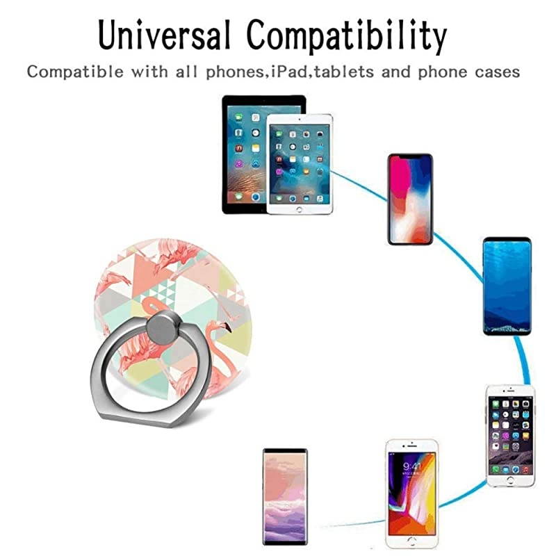 Phone Finger Ring Holder Stand with Car Mount for Smartphone and TabletKickstand 360 Rotation Grip Stand Geometric Tropical Pink Flamingo Pattern