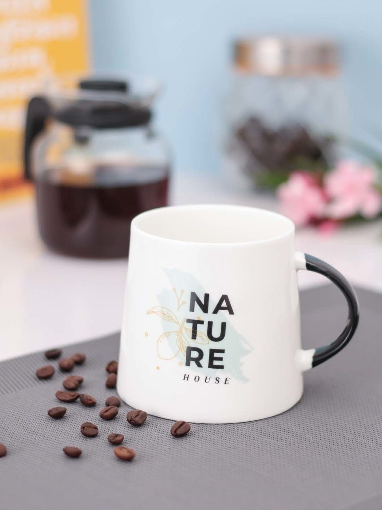 JCPL White & Black Ceramic 10 cm Milk Mug (0.33 L) - Set of 2