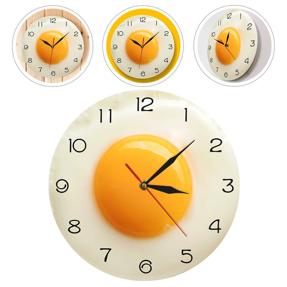 Creative Wall Clock Poached Egg Shape Clock Living Room Decor Battery Powered