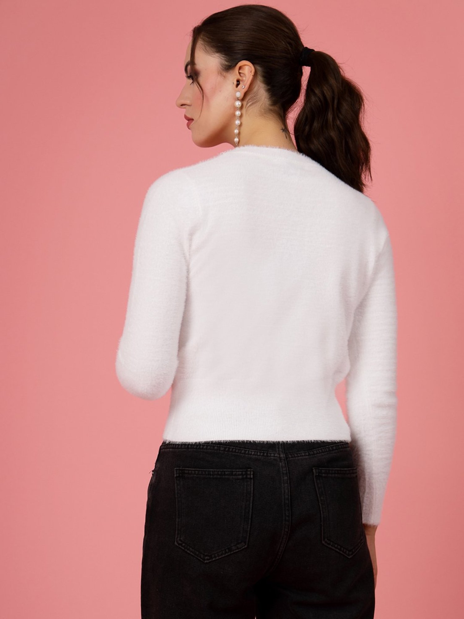 Mafadeny White Regular Fit Sweater