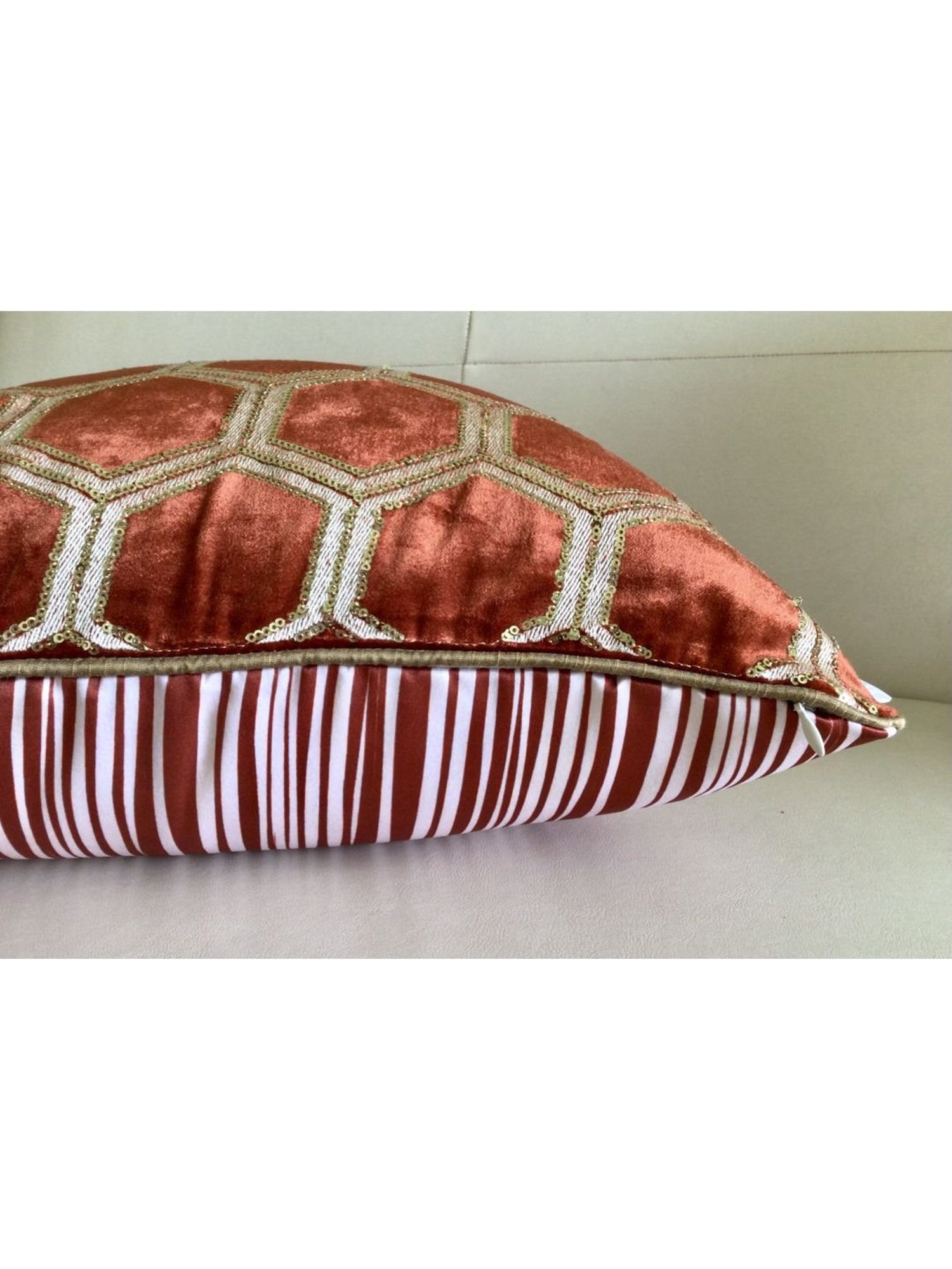 TARA Sparkling Homes Orange Embroidered Luxury Velvet Cushion Cover - Set of 1