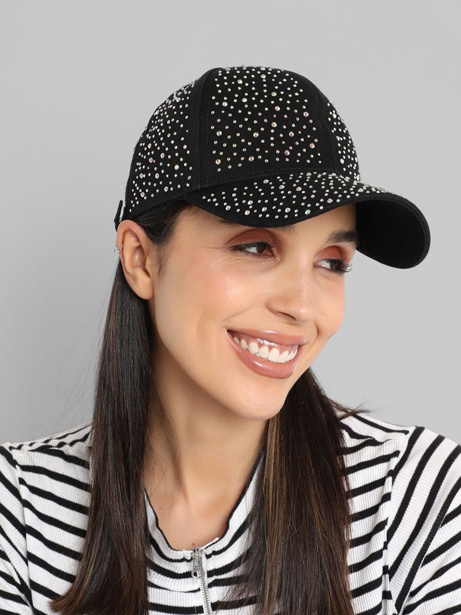 HauteSauce Black Embellished Baseball Cap