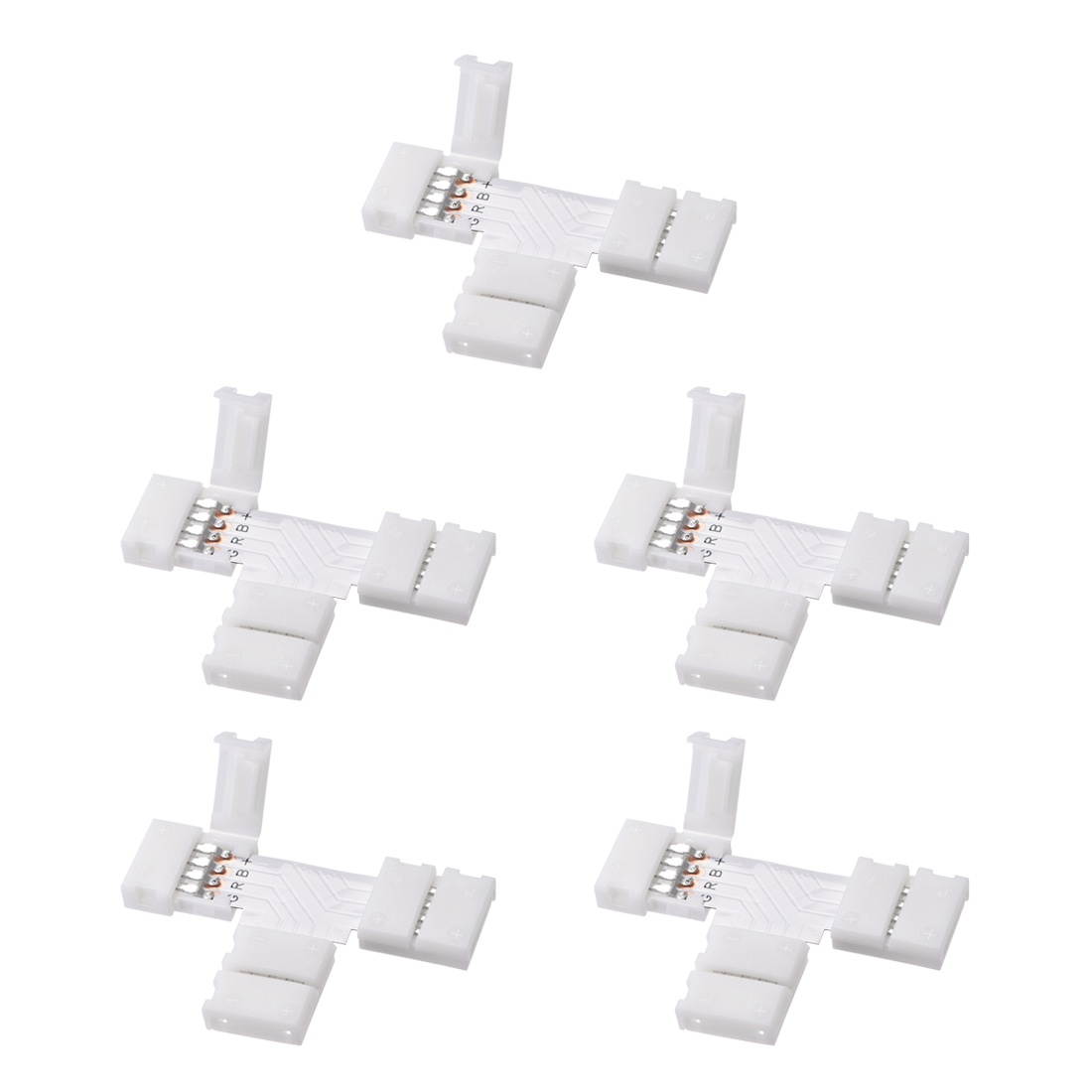 10mm 4P T-shape LED Strip Connector Quick Splitter for 5050 RGB 4 Conductor Strip Lights 5Pcs