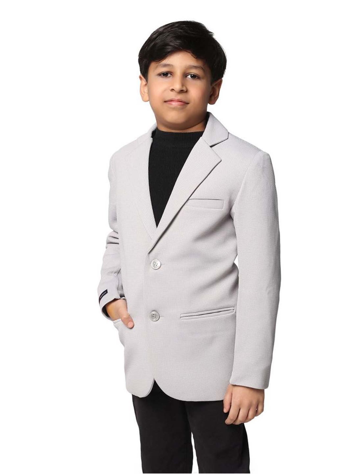 TAHVO Kids Ash Grey Slim Fit Full Sleeves Blazer