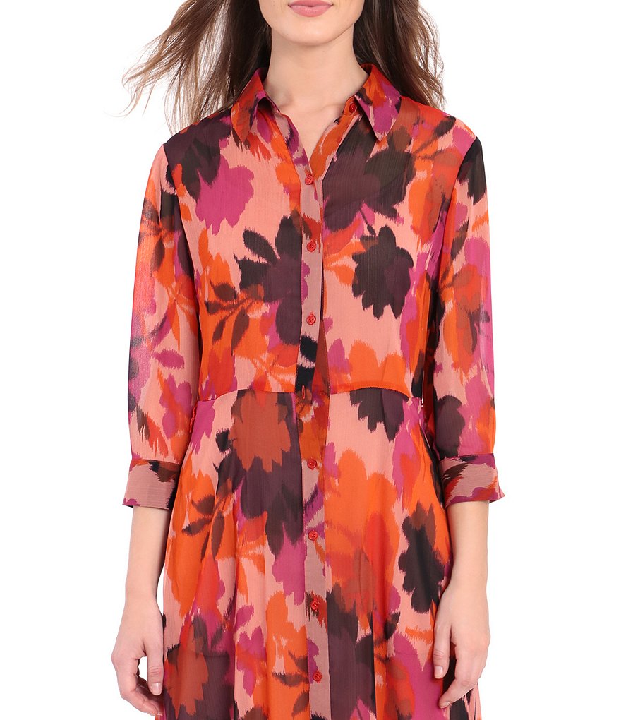 Donna Morgan Floral Button Front Shirt Maxi Dress
