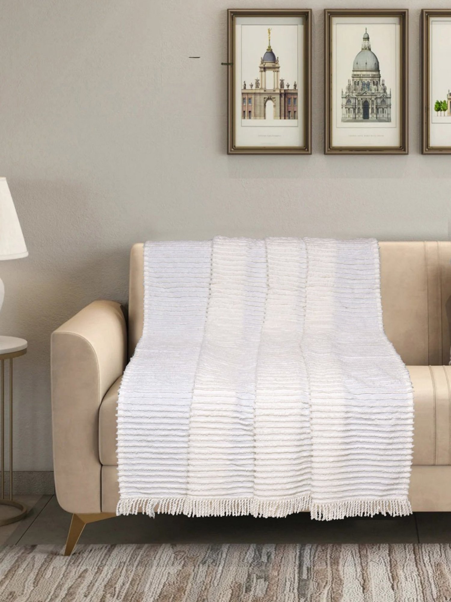 Nestasia Red & Cream Chevron Cotton Knitted Throw blanket with texture for Living Room or Bedroom