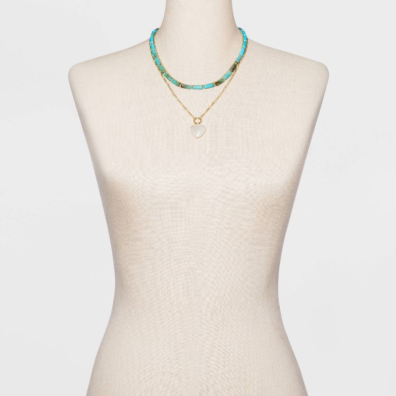 SUGARFIX by BaubleBar Layered Heart Charm Necklace - Turquoise