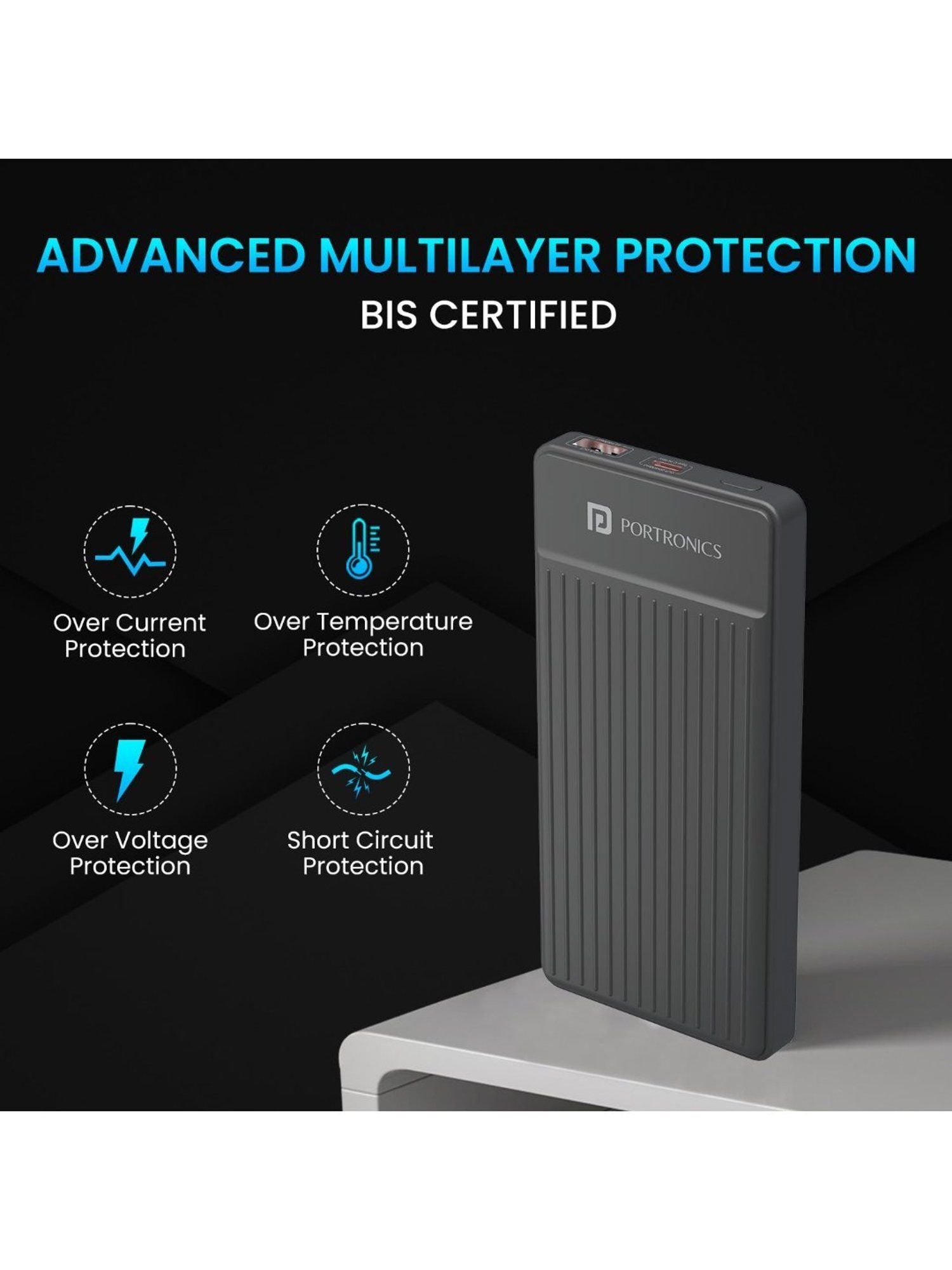 Portronics Luxcell B 10000mAh Power Bank 22.5W with Fast Charging & Mach USB A Output (Dark Grey)