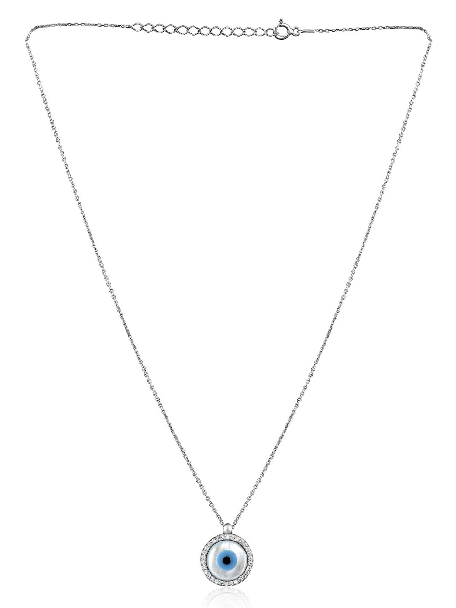 Curio Cottage 92.5 Sterling Silver Disc Evil Eye Necklace for Women