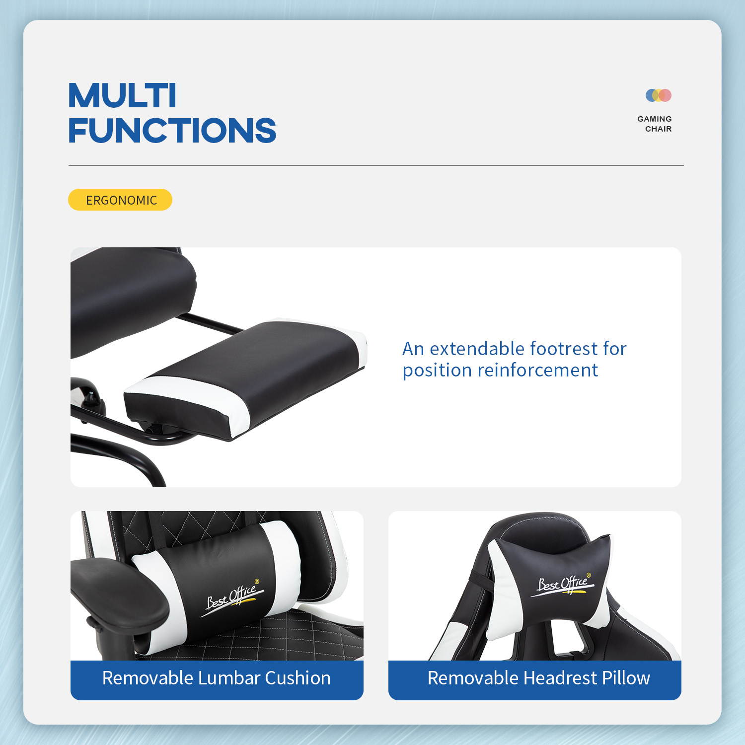 PC Gaming Chair Ergonomic Office Chair Racing Computer Chair with Lumbar Support Headrest Armrest Footrest Task Rolling Swivel Ergonomic E-Sports Adjustable Desk Chair for Men Gamer(White)