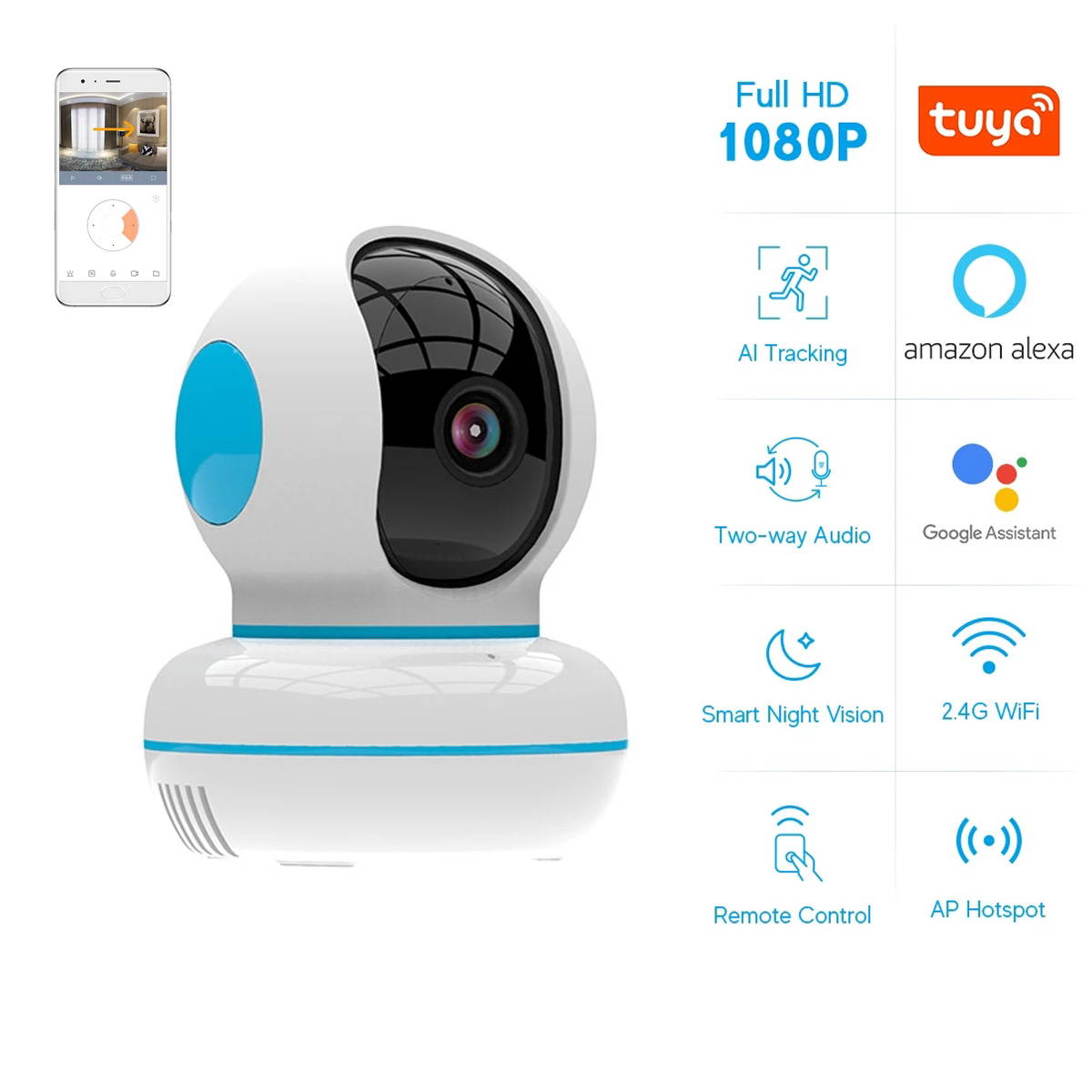 Tuya 1080P Home Security IP Camera WiFi Wireless Audio CCTV HD Baby Monitor Intelligent Auto Tracking Of Night Vision