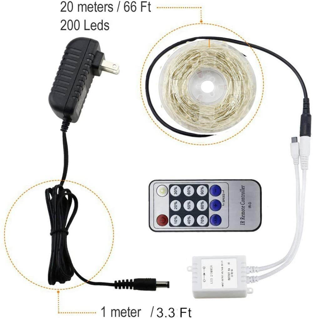 ER CHEN 66ft Led String Lights, 200 Led Starry Fairy Lights on 20M Silver Coating Copper Wire String Lights for Christmas (Warm White)