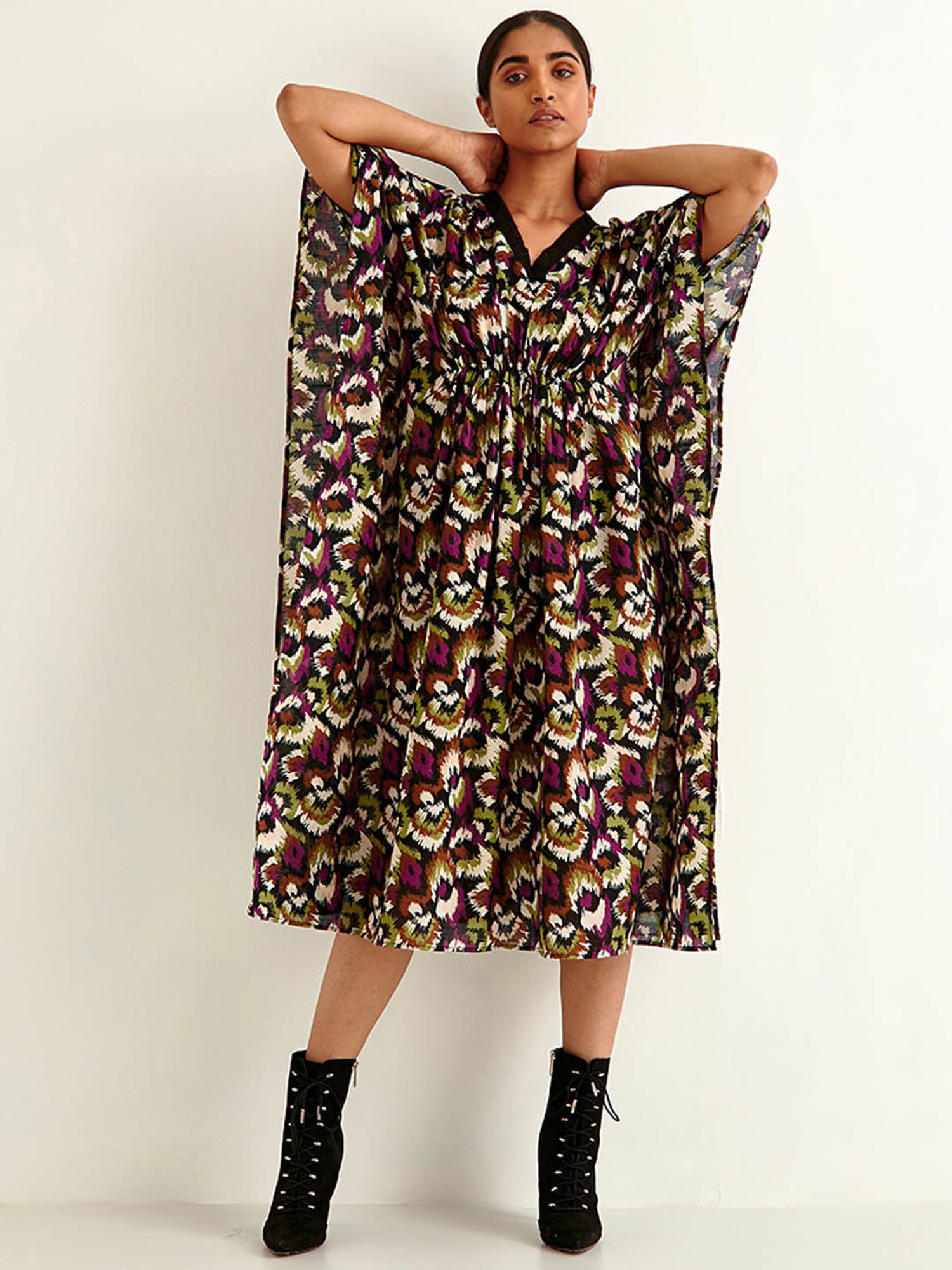 ANCESTRY Purple Printed Kaftan Dress