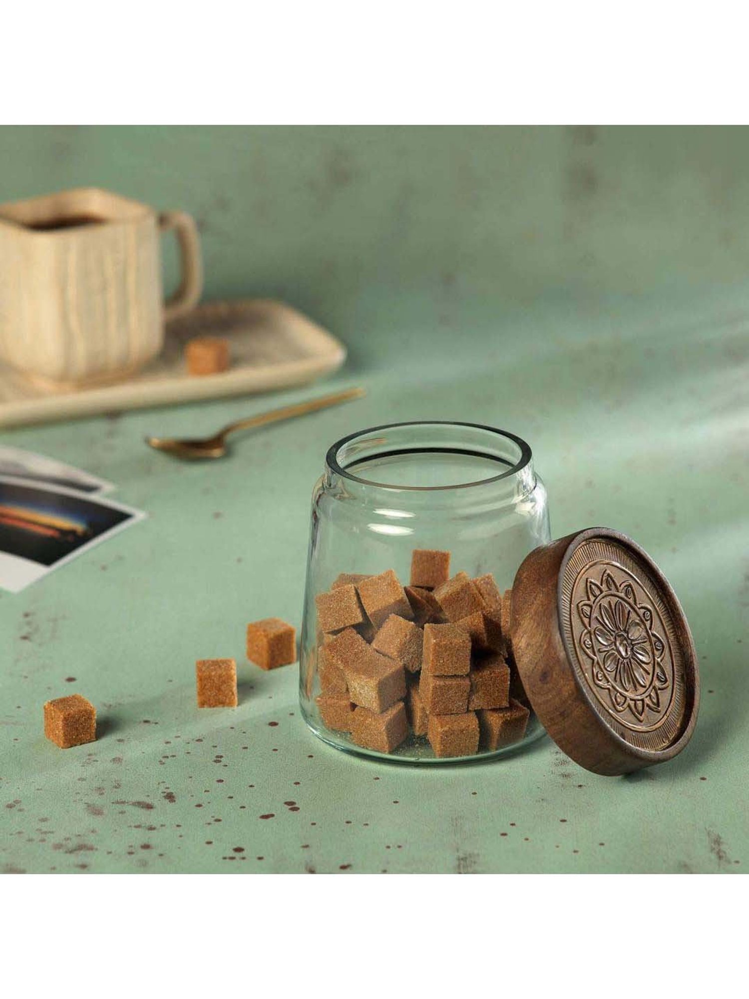 ellementry Transparent Glass Jar with Lid (500 ml) - Set of 1